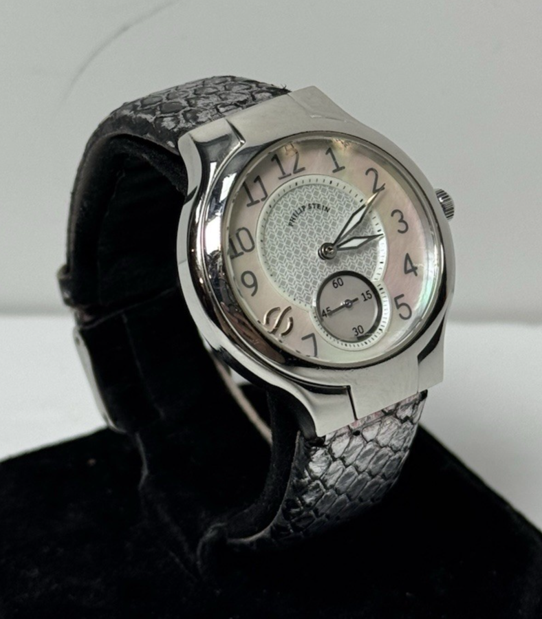 Philip Stein Signature 1 Ladies Watch 32mm MOP Dial Python Strap Stainless Steel #4