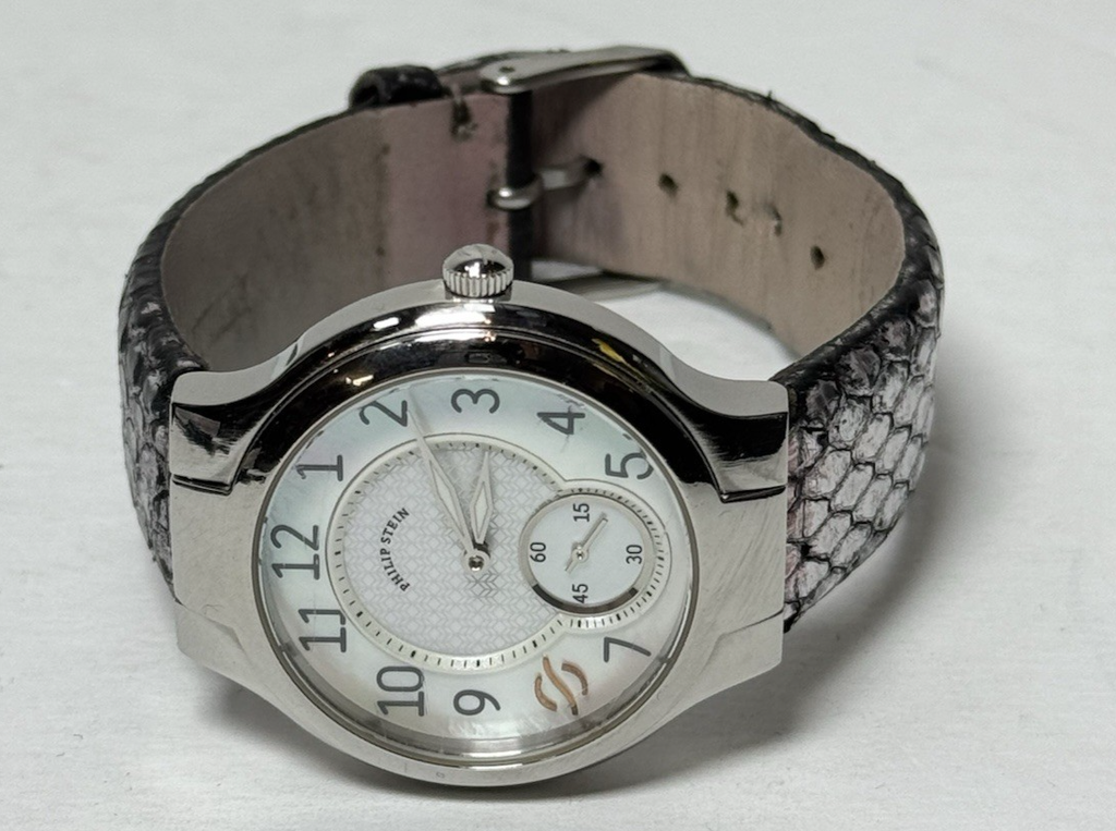 Philip Stein Signature 1 Ladies Watch 32mm MOP Dial Python Strap Stainless Steel #5