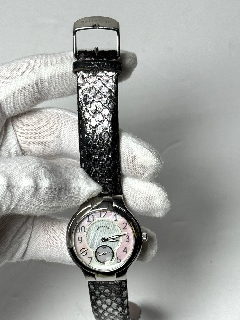 Philip Stein Signature 1 Ladies Watch 32mm MOP Dial Python Strap Stainless Steel #8