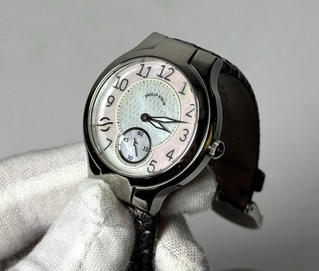 Philip Stein Signature 1 Ladies Watch 32mm MOP Dial Python Strap Stainless Steel #9