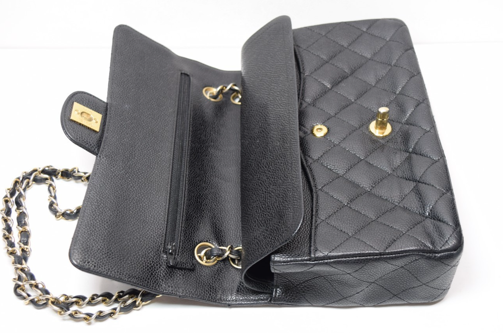 Chanel Classic Double Flap Bag Quilted Caviar Medium - Black - *Shows Wear* #15