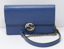 GUCCI Dollar Interlocking G Calfskin Leather Chain Wallet Crossbody Bag Blue buy