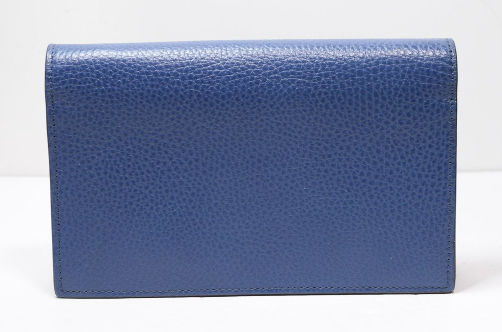 GUCCI Dollar Interlocking G Calfskin Leather Chain Wallet Crossbody Bag Blue #5