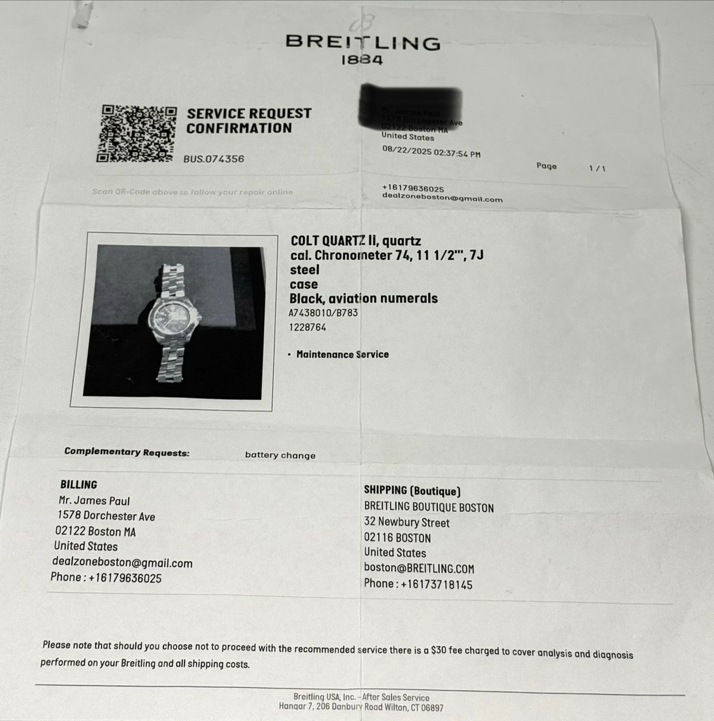 Breitling Colt Quartz A74380 Black Dial Aviation Numerals Chronometer + Service #11