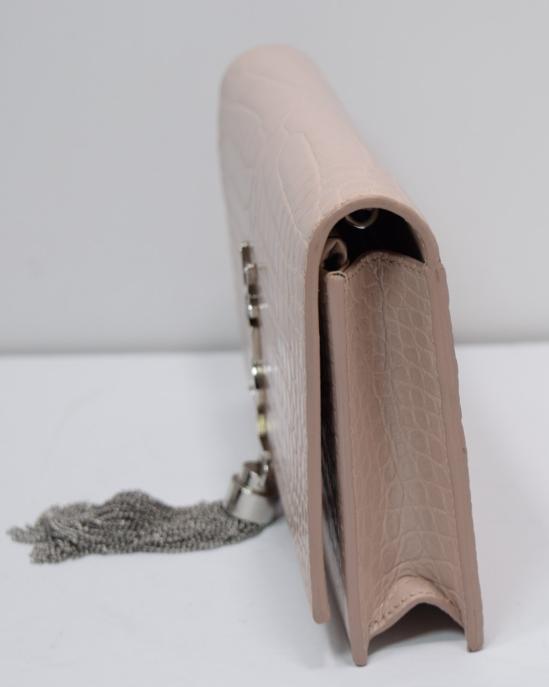 Saint Laurent Classic Monogram Tassel Crossbody Bag Crocodile Embossed Pink #4