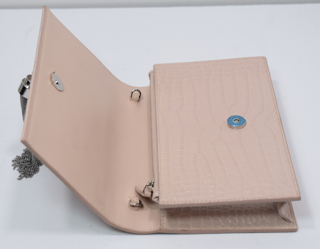 Saint Laurent Classic Monogram Tassel Crossbody Bag Crocodile Embossed Pink #7