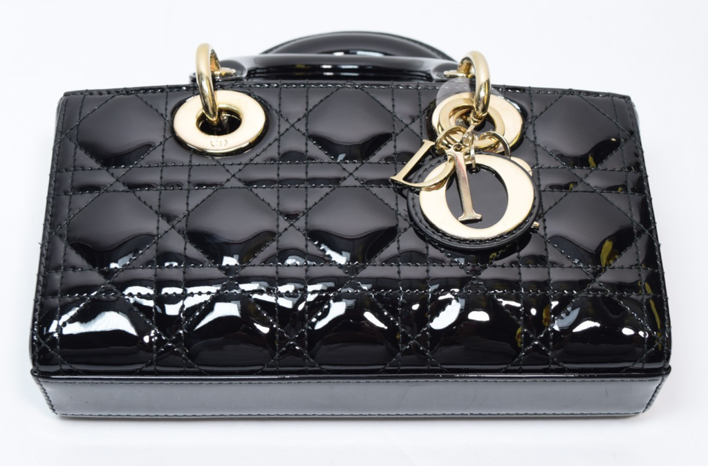 Christian Dior Lady D-Joy Bag Cannage Quilt Patent Small Black -No Strap #2