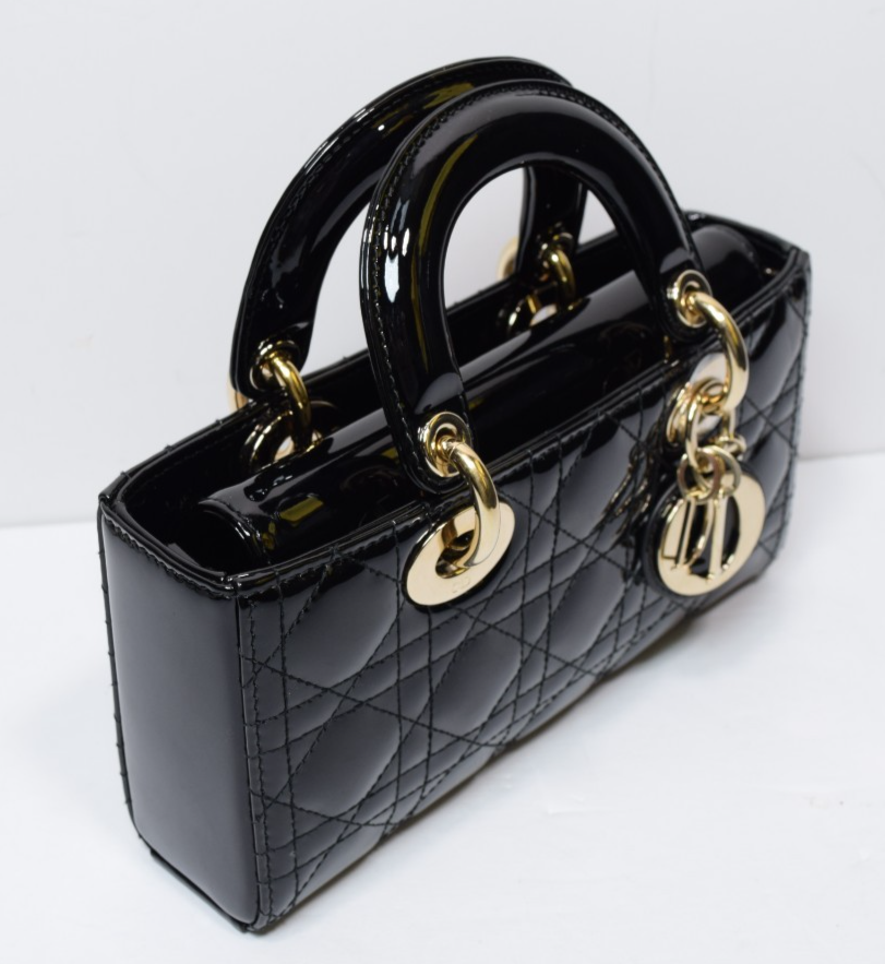 Christian Dior Lady D-Joy Bag Cannage Quilt Patent Small Black -No Strap #12