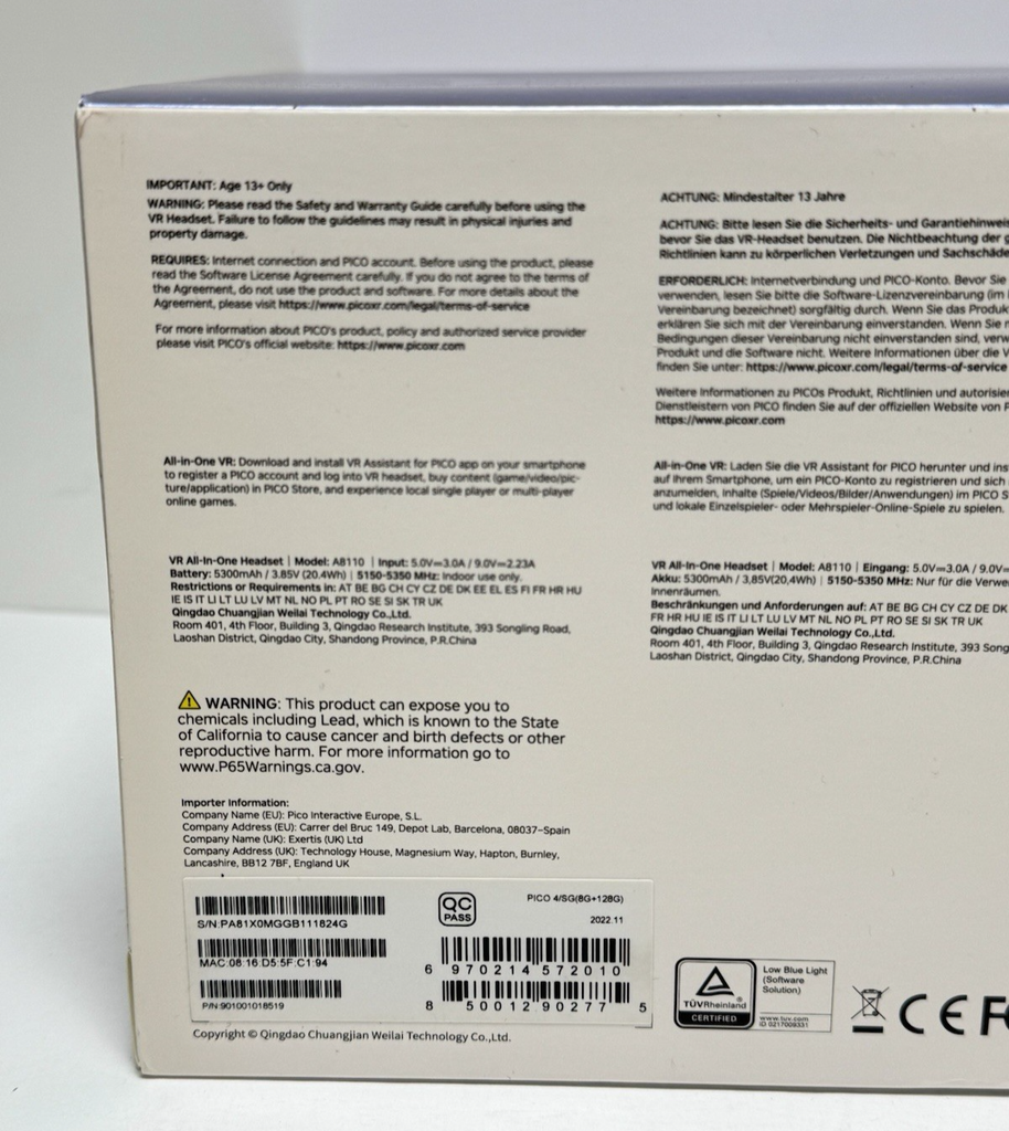 PICO4 128GB All-in-One VR Headset Glasses White Wireless #2