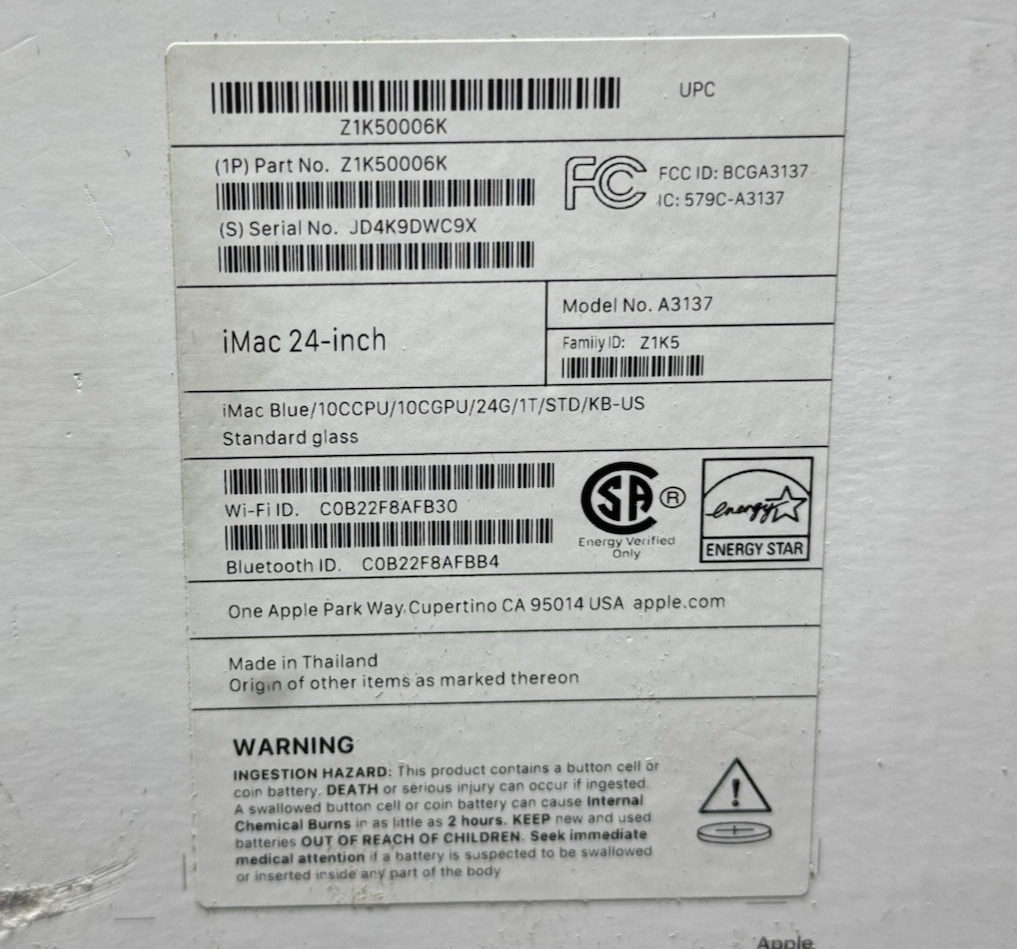 Apple iMac 24” 2024 M4 10-Core CPU/ 10-Core GPU, 24GB RAM, 1TB SSD, AppleCare #5