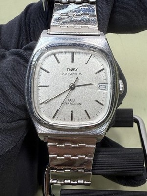 Vintage Timex Automatic 1983 E-Line 34mm Silver Dial w/ Speidel Bracelet Works #3