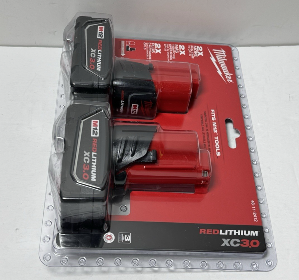 Milwaukee M12 48-11-2412 12 Volt 3.0 AH XC Red Lithium Batteries 2 Pack-New #3