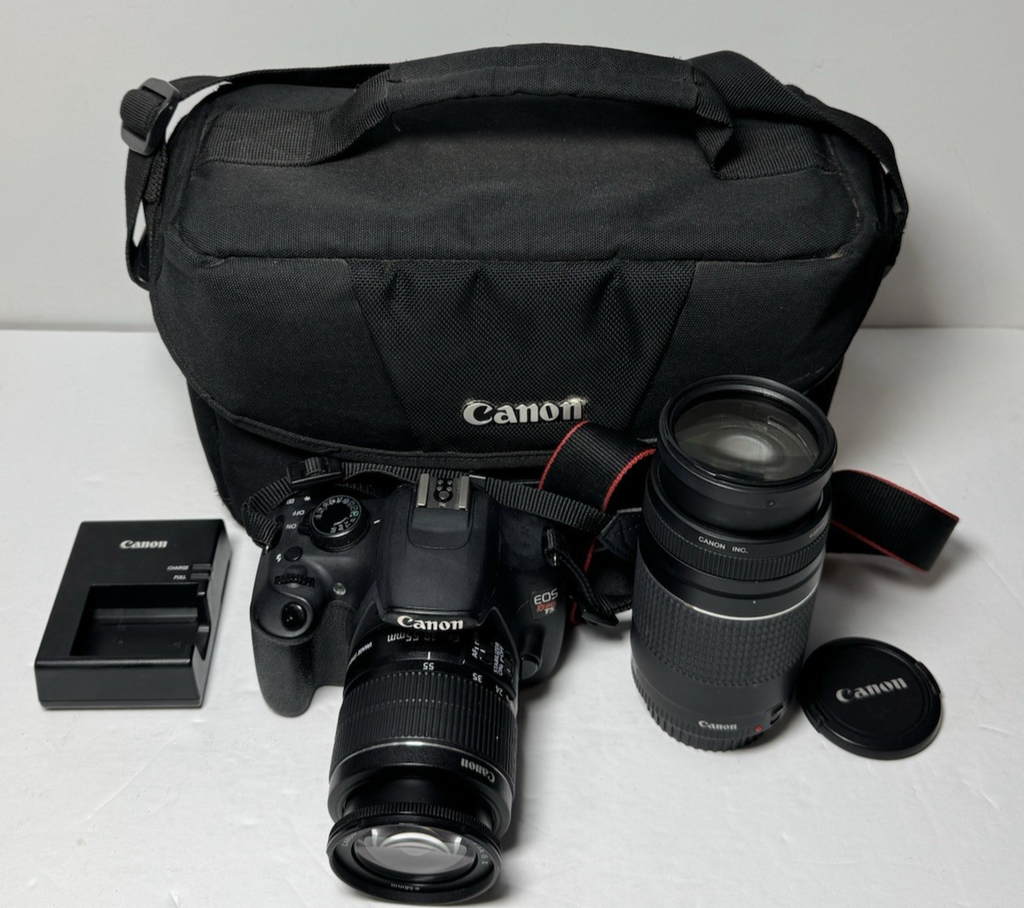 Canon EOS Rebel T5 DSLR Camera with 18-55mm, 75-300mm lens, batt-charger #14