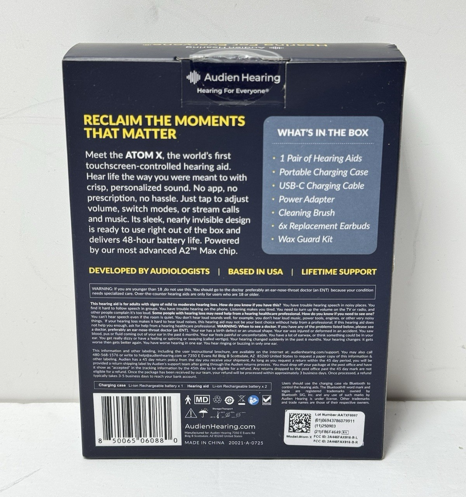 Audien Hearing  ATOM X -Rechargeable OTC Hearing Aids-New Sealed #1