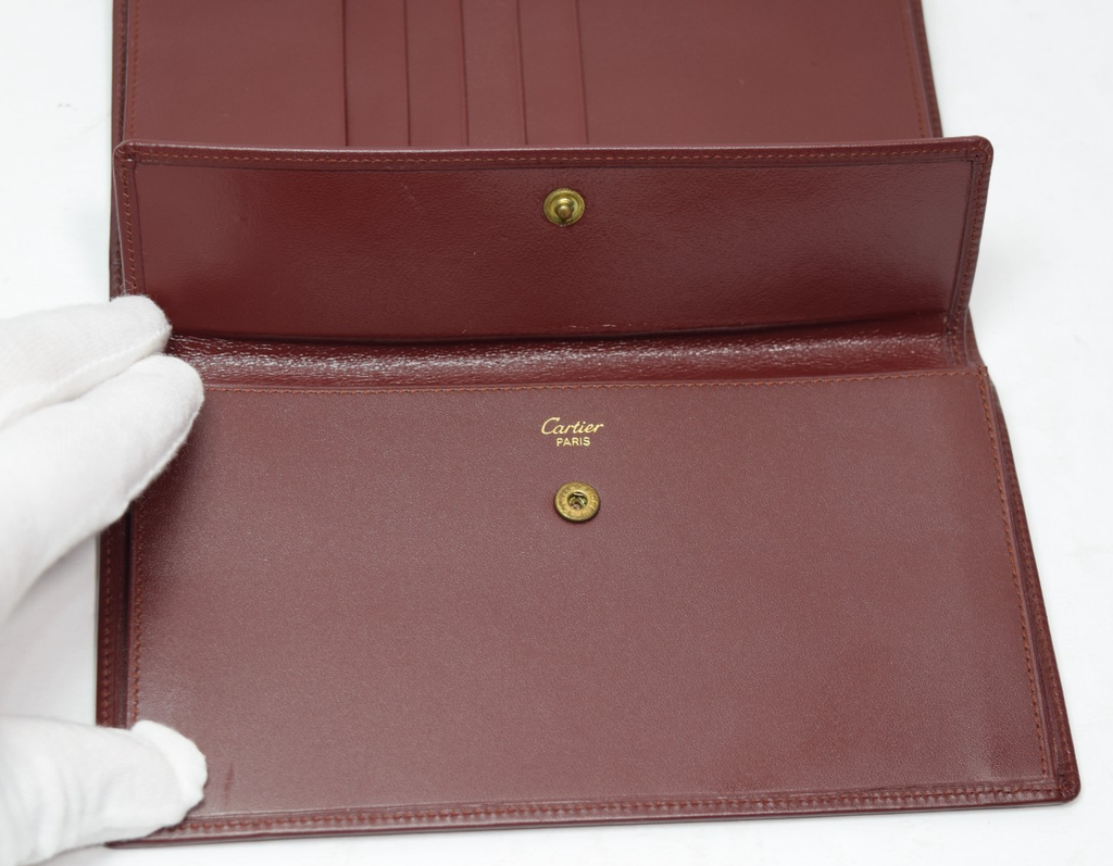 Cartier Long Folding Wallet Burgundy Leather  "Double C" Logo #3