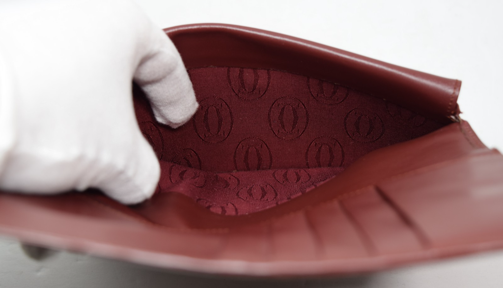 Cartier Long Folding Wallet Burgundy Leather  "Double C" Logo #9