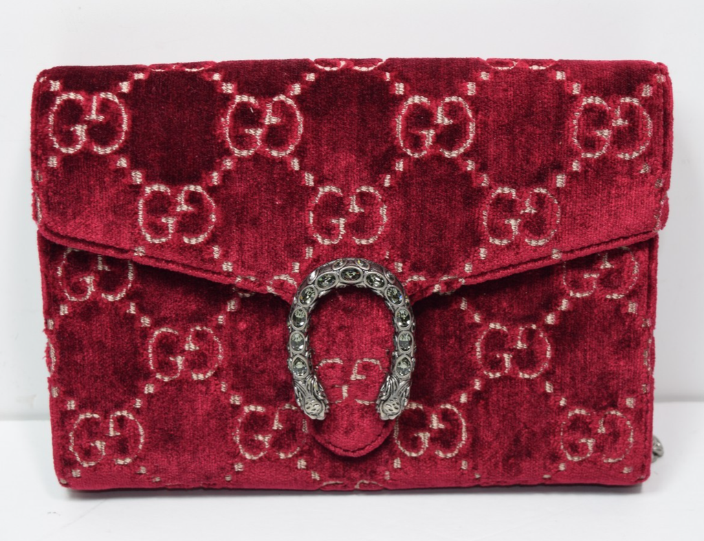 Gucci Dionysus Velvet GG Monogram Chain Wallet Red #1