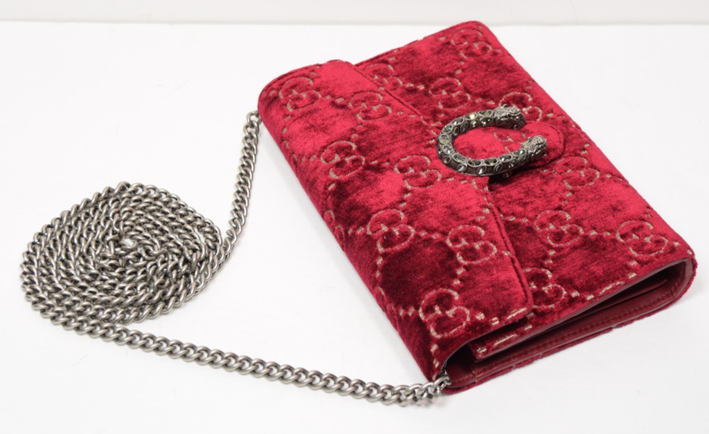 Gucci Dionysus Velvet GG Monogram Chain Wallet Red #2