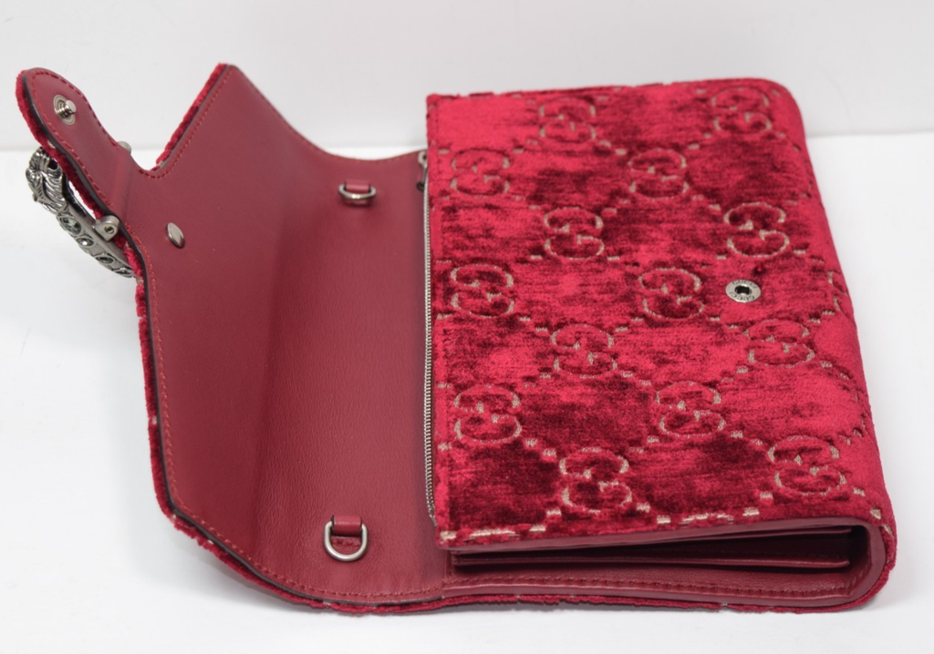 Gucci Dionysus Velvet GG Monogram Chain Wallet Red #4
