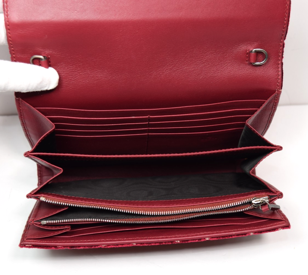 Gucci Dionysus Velvet GG Monogram Chain Wallet Red #13