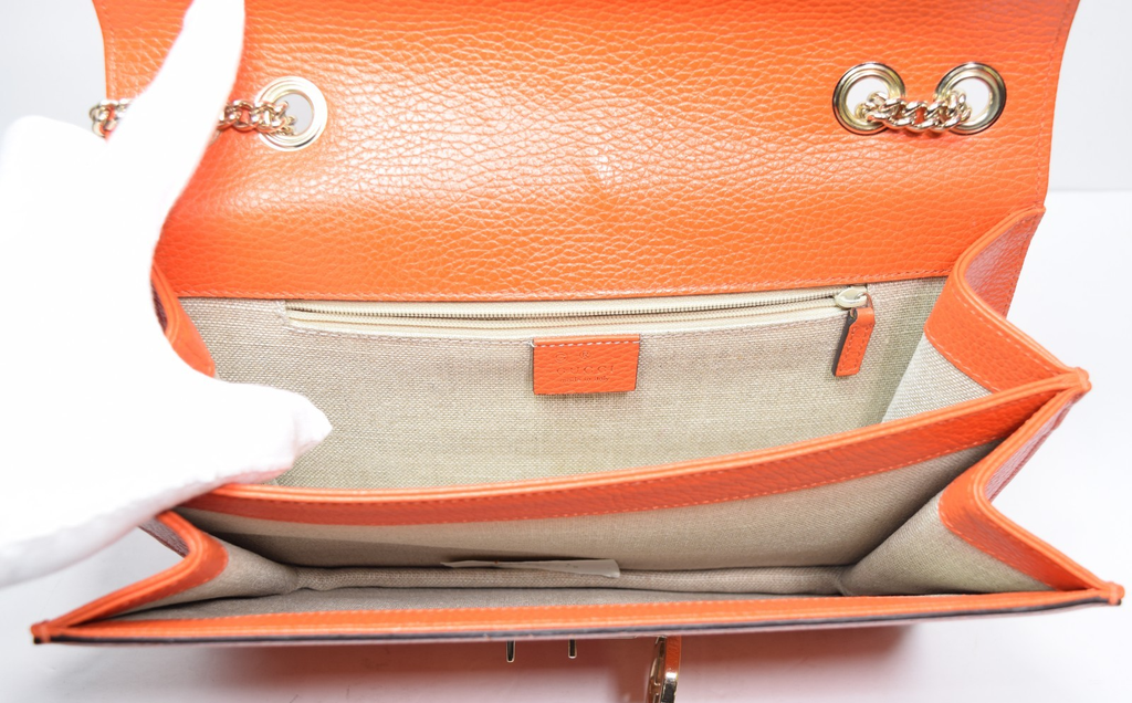 Gucci Leather Interlocking G Medium Shoulder Bag in the color Sun Orange #6