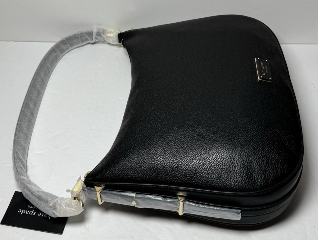 Kate Spade New York Liv Large Hobo Leather Shoulder Bag Black Gold *No strap* #3