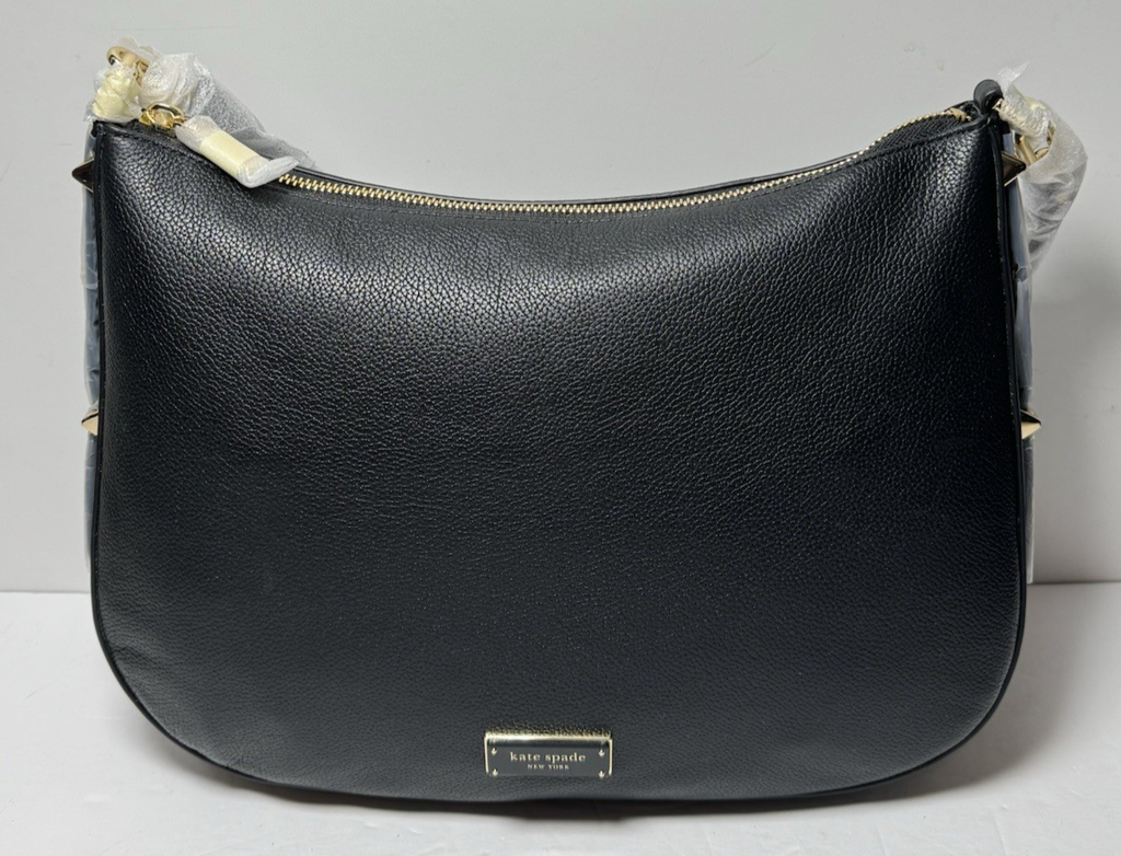 Kate Spade New York Liv Large Hobo Leather Shoulder Bag Black Gold *No strap* #4