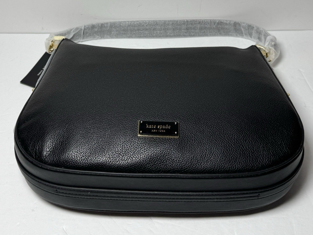 Kate Spade New York Liv Large Hobo Leather Shoulder Bag Black Gold *No strap* #5