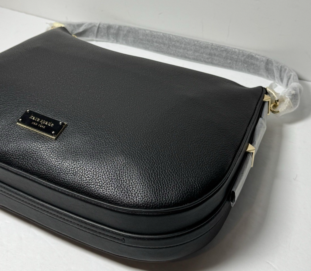 Kate Spade New York Liv Large Hobo Leather Shoulder Bag Black Gold *No strap* #7