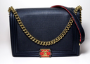 Chanel Boy Flap Bag Cube Embossed Lambskin Large - Blue used