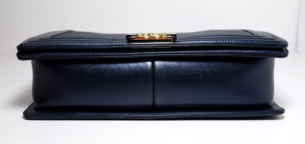 Chanel Boy Flap Bag Cube Embossed Lambskin Large - Blue #8