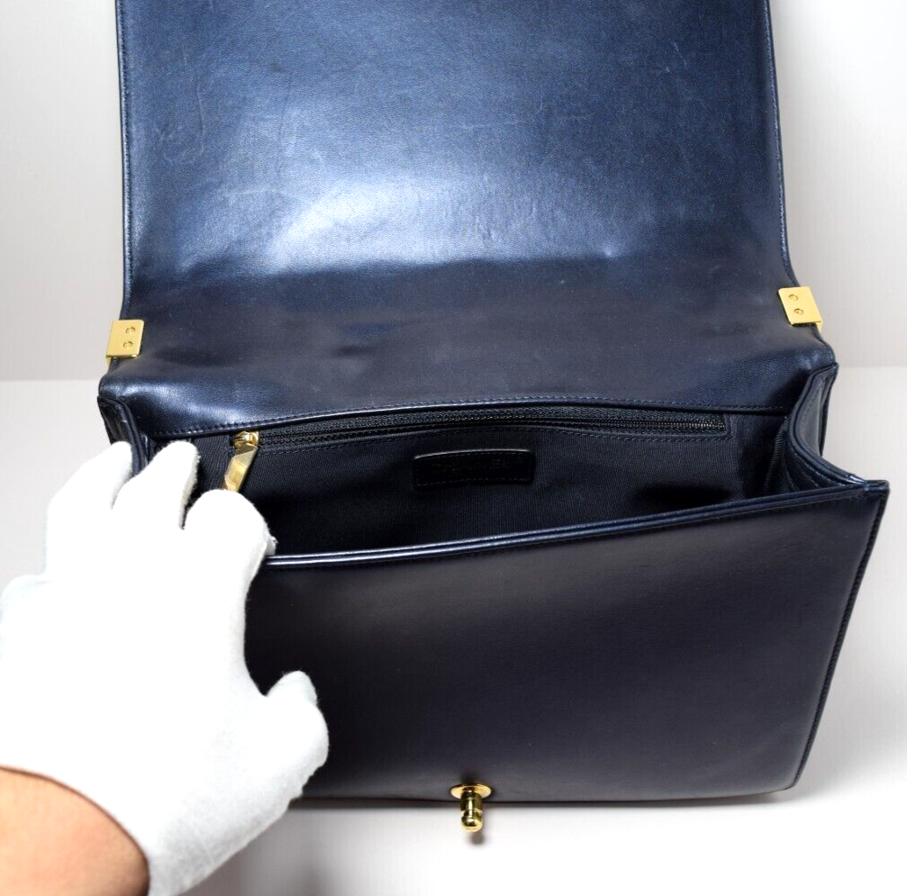 Chanel Boy Flap Bag Cube Embossed Lambskin Large - Blue #12