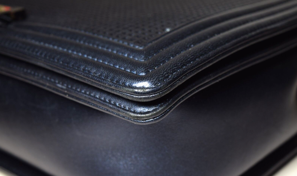 Chanel Boy Flap Bag Cube Embossed Lambskin Large - Blue #18