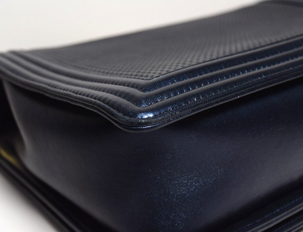 Chanel Boy Flap Bag Cube Embossed Lambskin Large - Blue #21