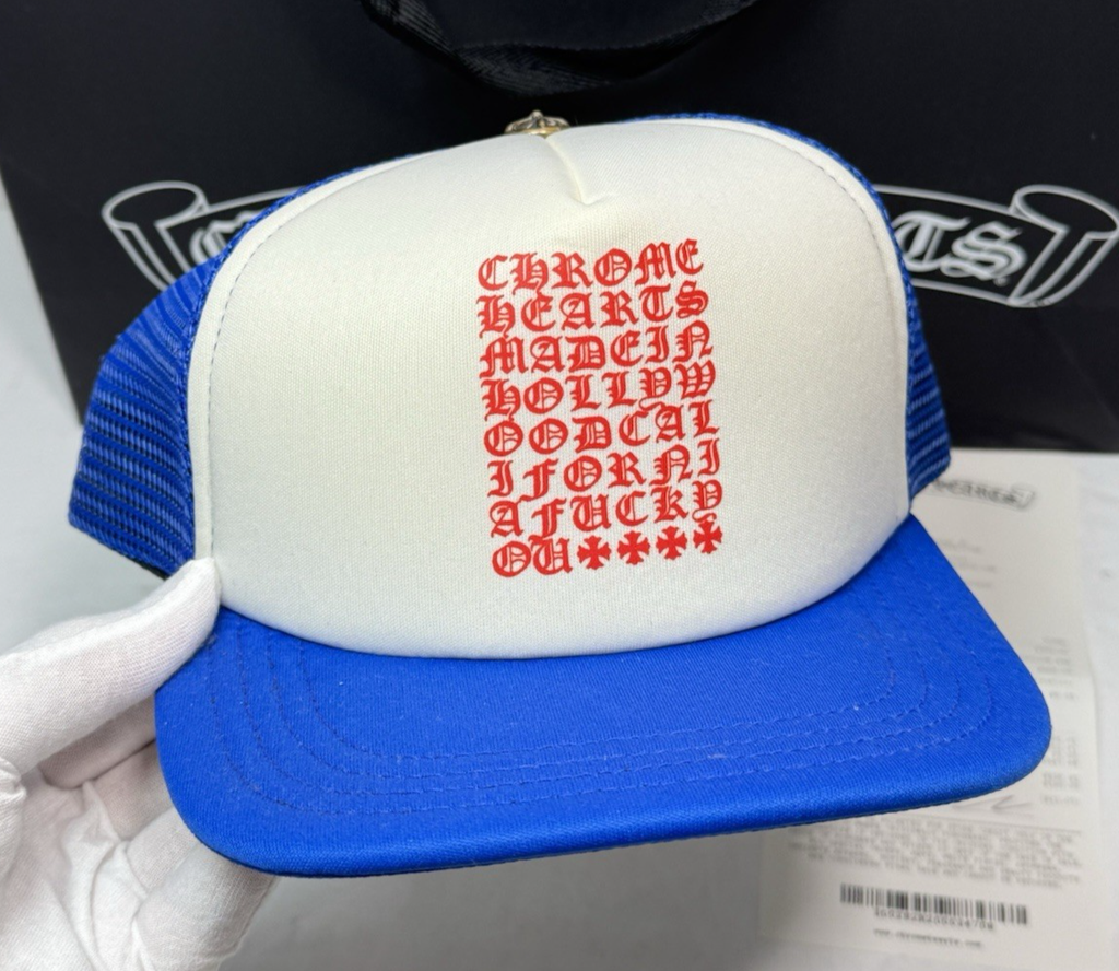 Chrome Hearts Eyechart Trucker Hat -Blue/White/Red-Brand New #1
