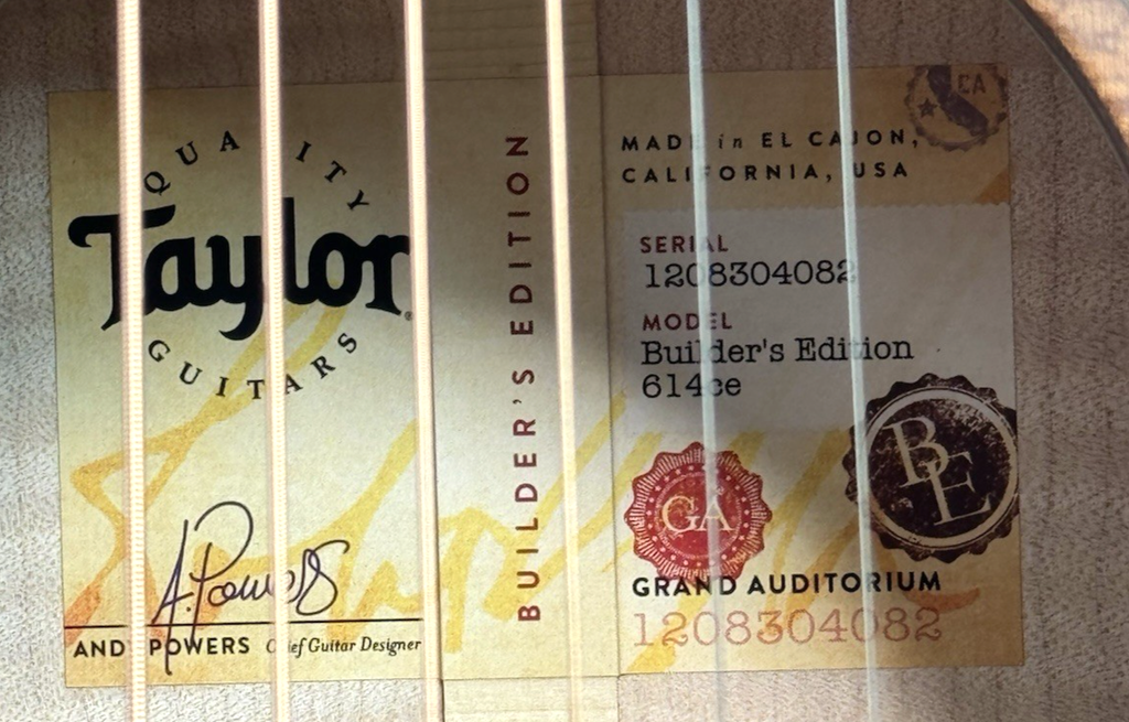 Taylor 614ce Builder’s Edition WHB V-Class Acoustic Electric – Demo Mint w/ Case #1