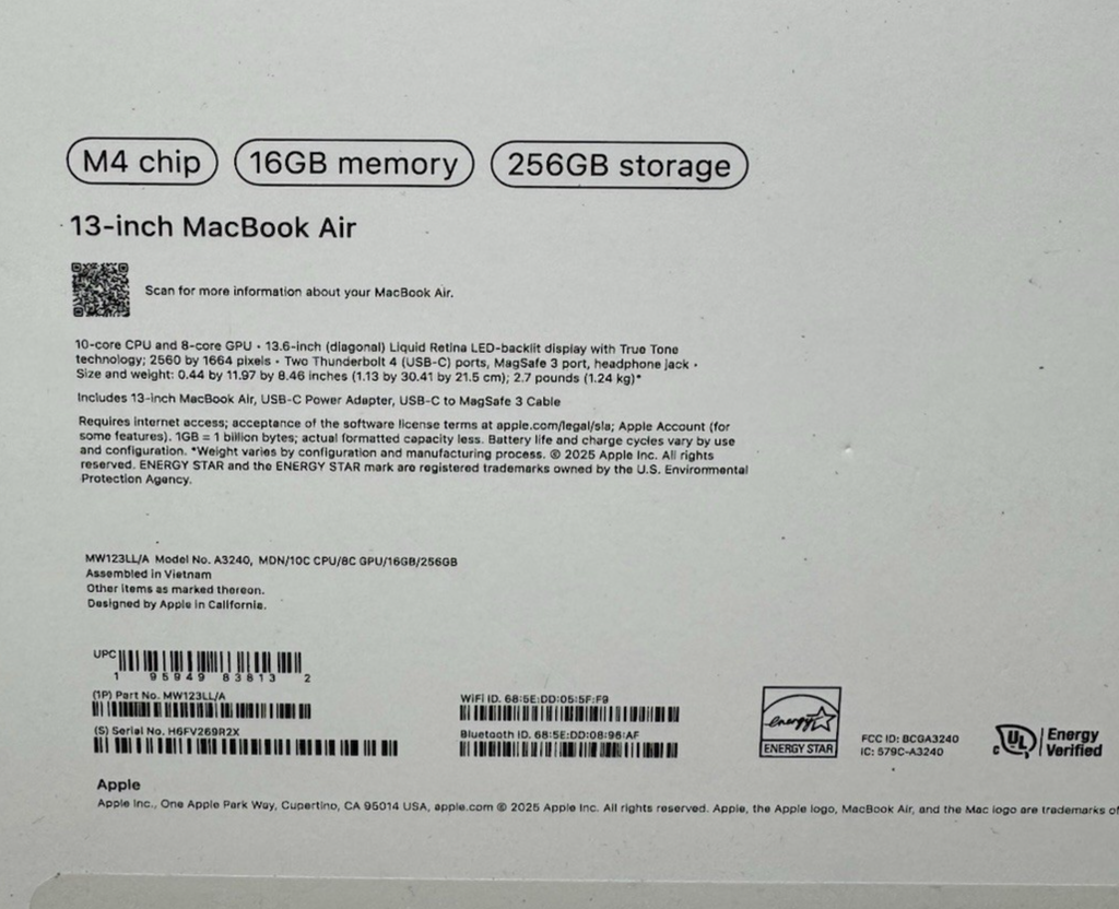 Apple MacBook Air 13" M4 16GB RAM 256GB SSD Midnight  2025, Battery : 4 Cycles #6