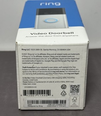 Ring Video Doorbell (2nd Generation) 1080p HD WiFi - Satin Nickel - Brand New #4