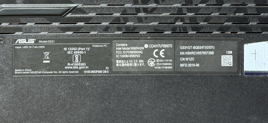 ASUS ROG STRIX GL531, 16 GB RAM, WIn 11, i5-9300H, 256GB SSD, GTX1650, 63% batt #8