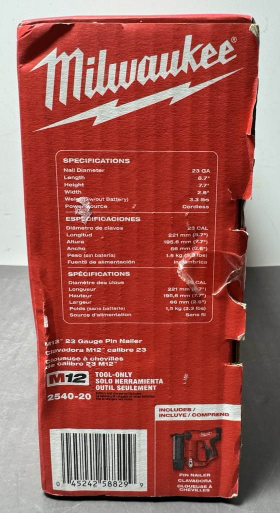 Milwaukee 2540-20 M12 23 Gauge Compact Trigger Pin Nailer - NEW IN BOX! #1