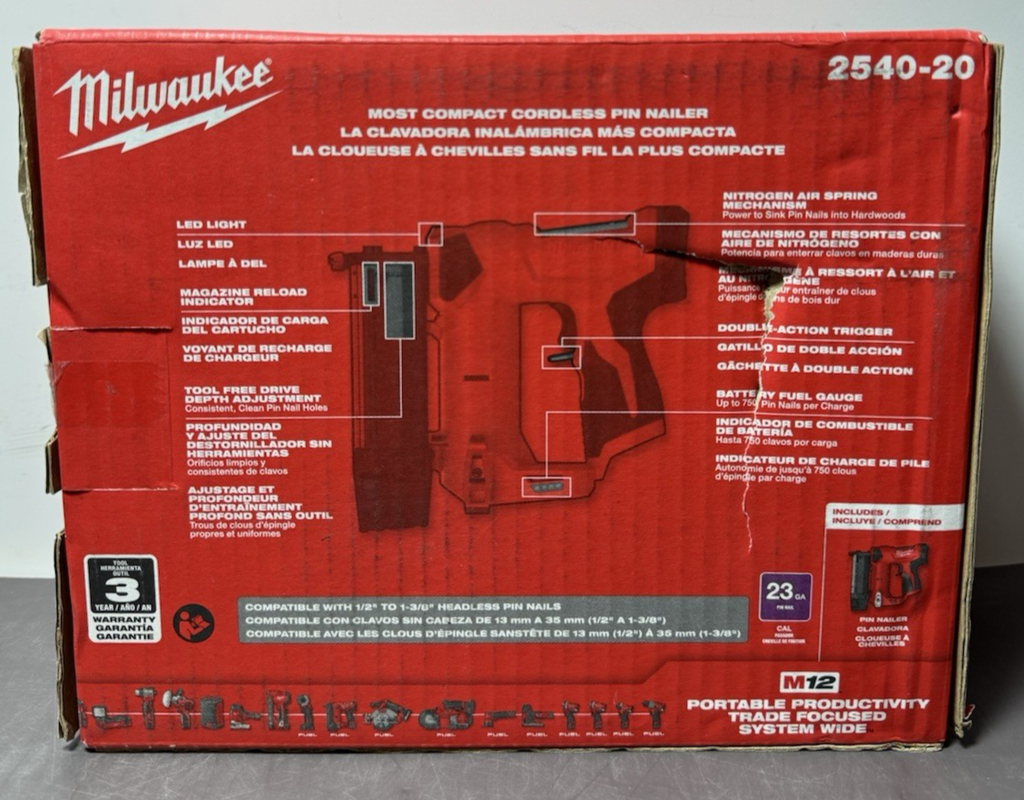 Milwaukee 2540-20 M12 23 Gauge Compact Trigger Pin Nailer - NEW IN BOX! #2