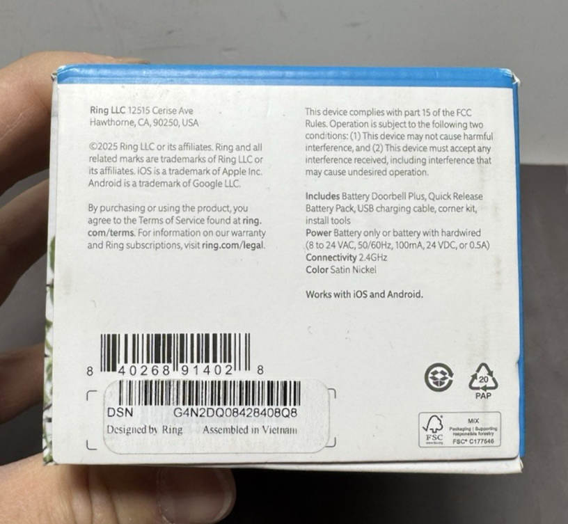 Ring Doorbell Plus Smart Wi-Fi Satin Nickel - Brand New #3