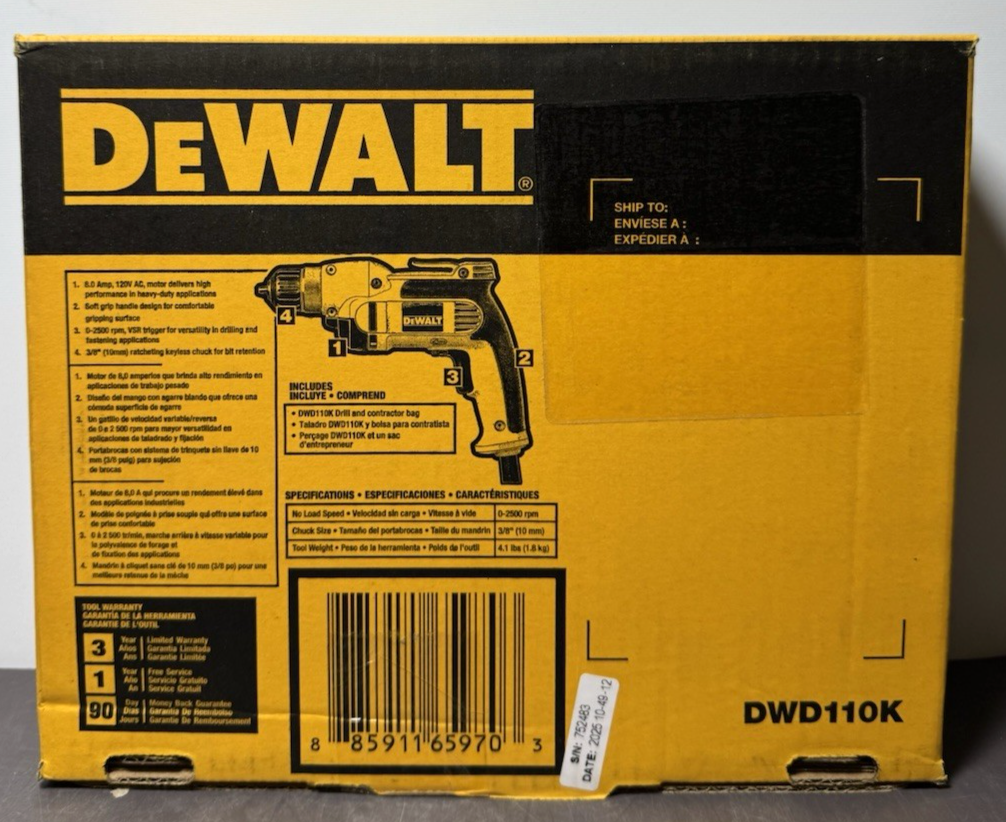 DeWalt DWD110K Keyless Chuck Drill Kit - Brand New #1