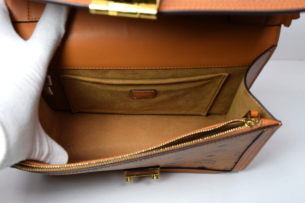 MCM Signature Visetos Tracy Shoulder Bag In Cognac #8