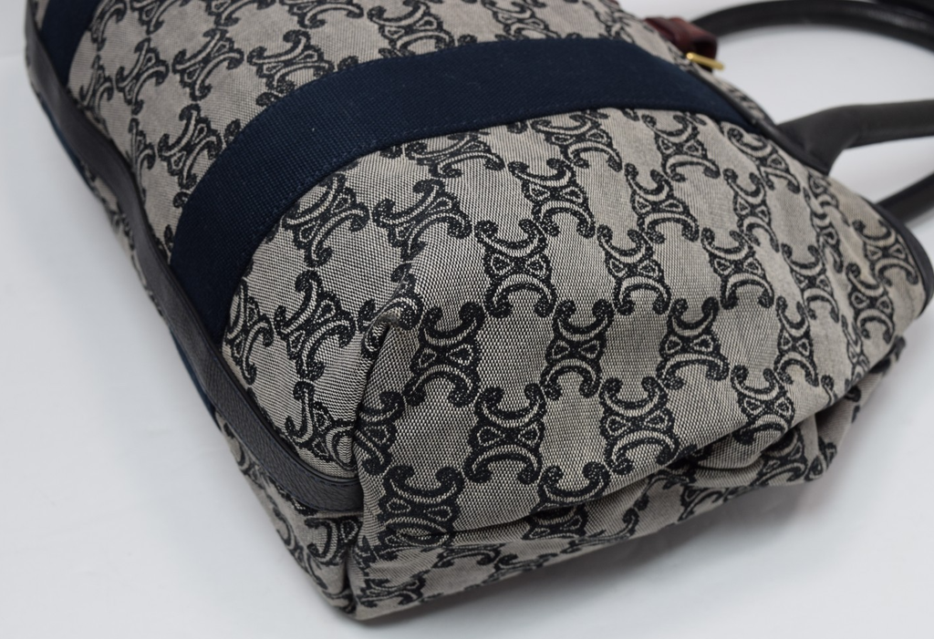 CELINE Macadam Canvas Hand Bag Navy Gold #2