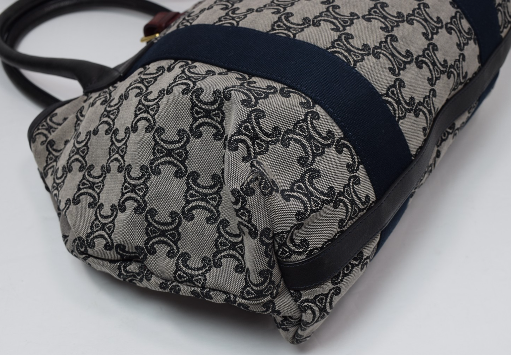 CELINE Macadam Canvas Hand Bag Navy Gold #8