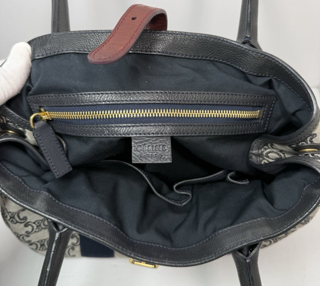 CELINE Macadam Canvas Hand Bag Navy Gold #14