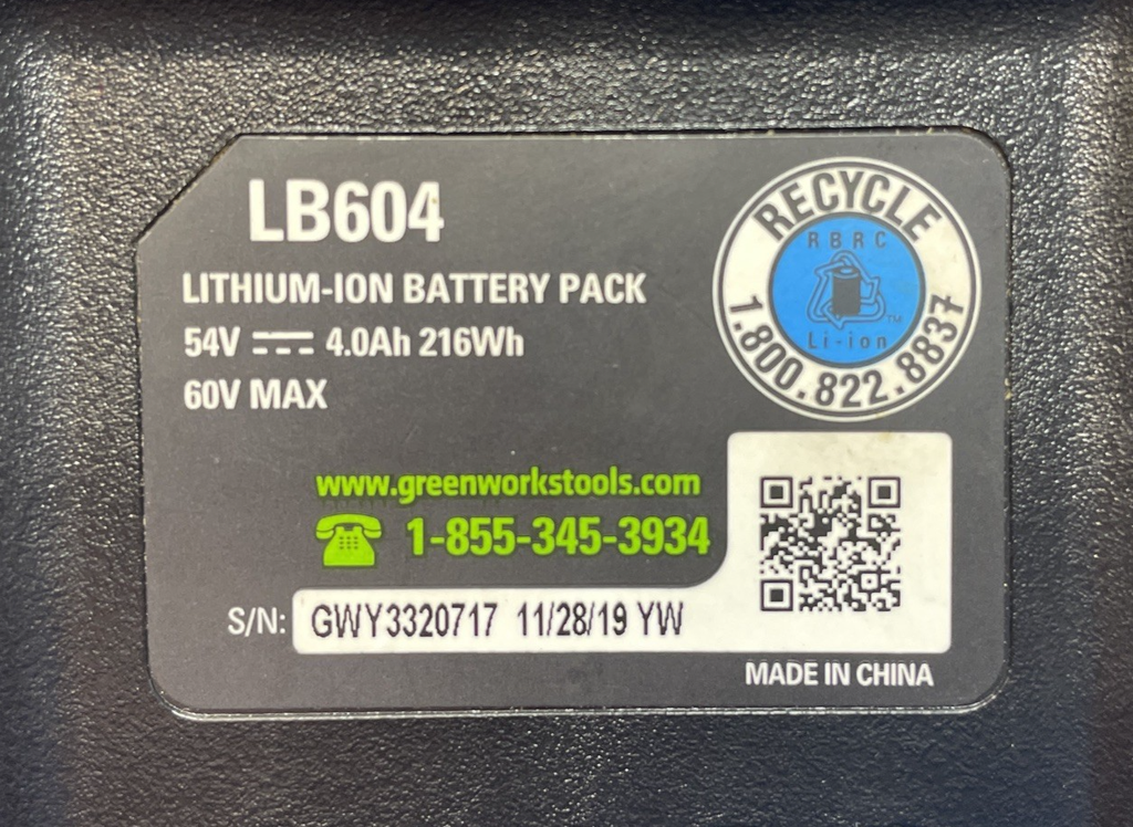 GreenWorks Pro 60V 4.0Ah 4.0 Clean Preowned High Current (HC) Battery LB604 #4