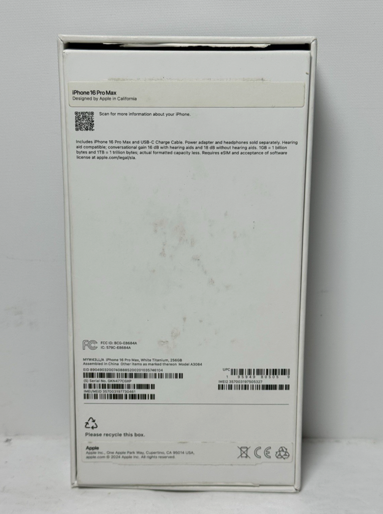 Apple iPhone 16 Pro Max 256GB White Titanium (Unlocked) 91% battery #1