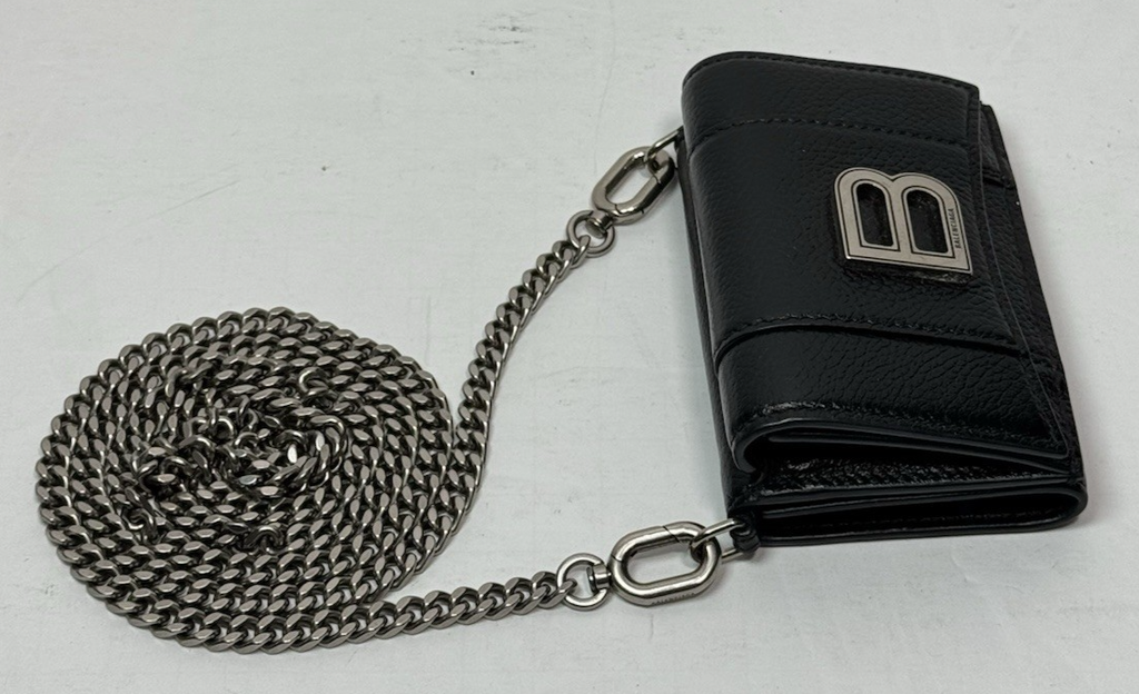 Balenciaga B Logo Mini Wallet On Chain Black Leather #12